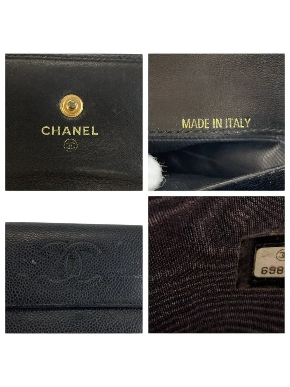 Chanel CC Logo Black Leather Fold Wallet Compact